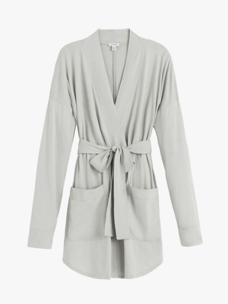 Cuyana Pima Robe gray long sleeved robe on light gray background